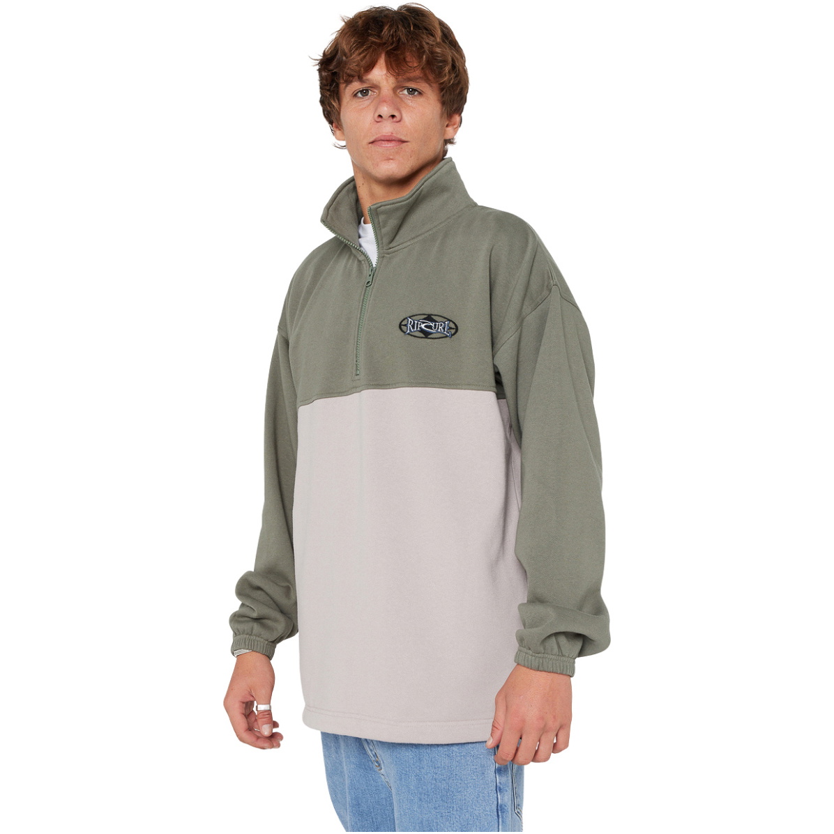 2025 Rip Curl Mens Heritage Oval 1/4 Zip Crew 09XMFL - Cactus Green